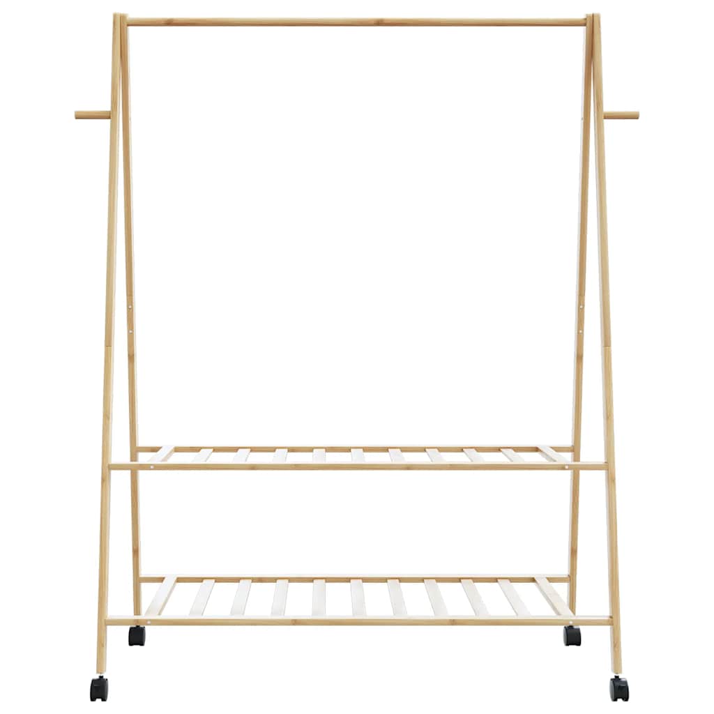 vidaXL Clothes Rack with Shelves and Wheels 132x45.5x155.5 cm Bamboo 4