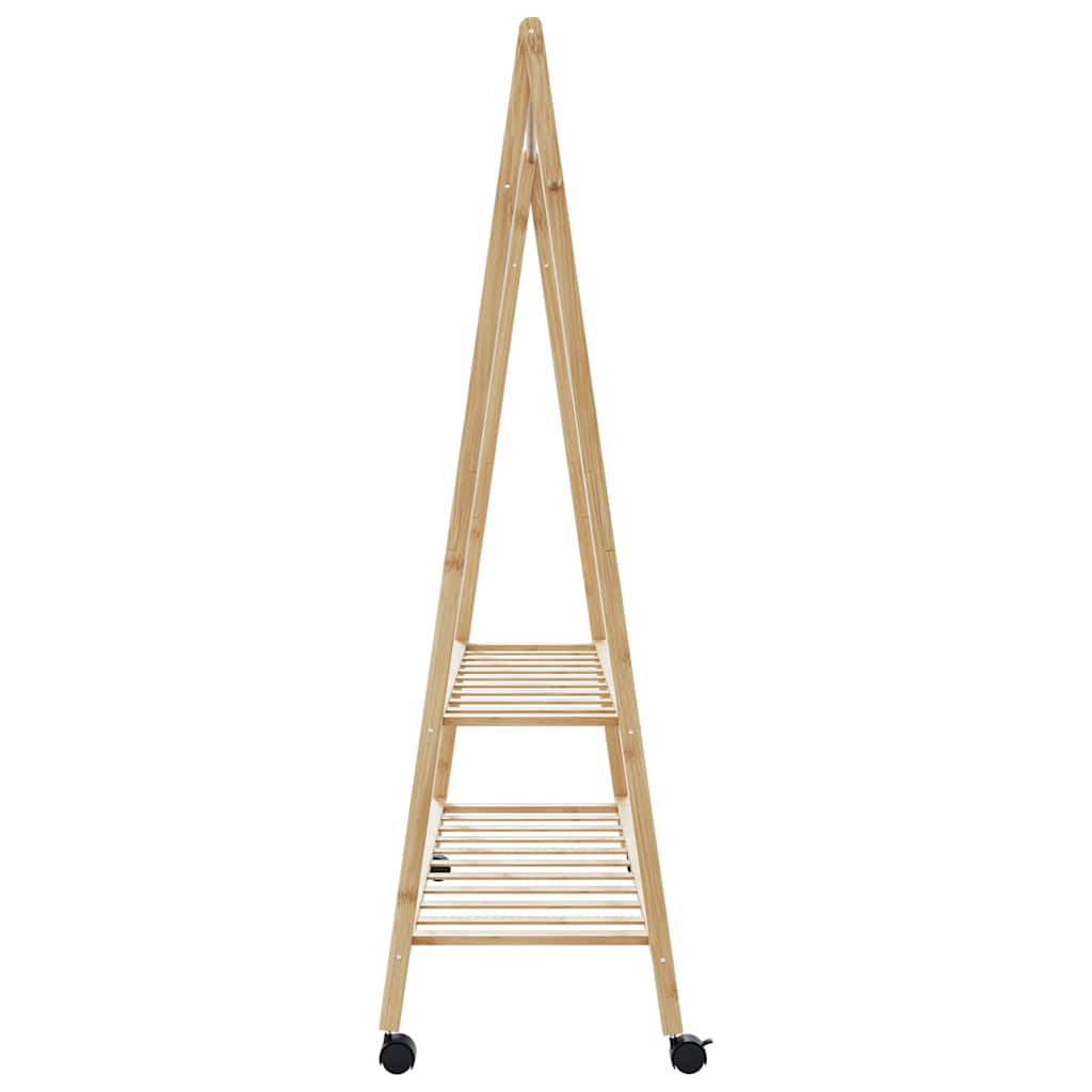 vidaXL Clothes Rack with Shelves and Wheels 132x45.5x155.5 cm Bamboo 5
