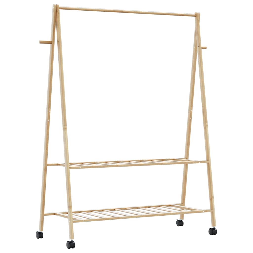 vidaXL Clothes Rack with Shelves and Wheels 132x45.5x155.5 cm Bamboo 6