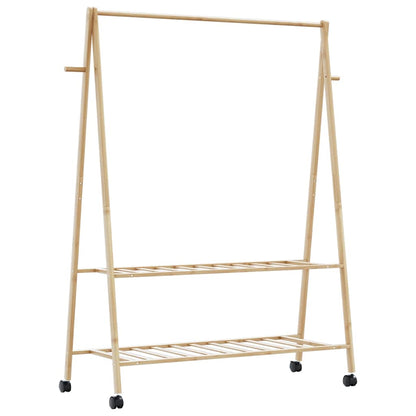 vidaXL Clothes Rack with Shelves and Wheels 132x45.5x155.5 cm Bamboo 6