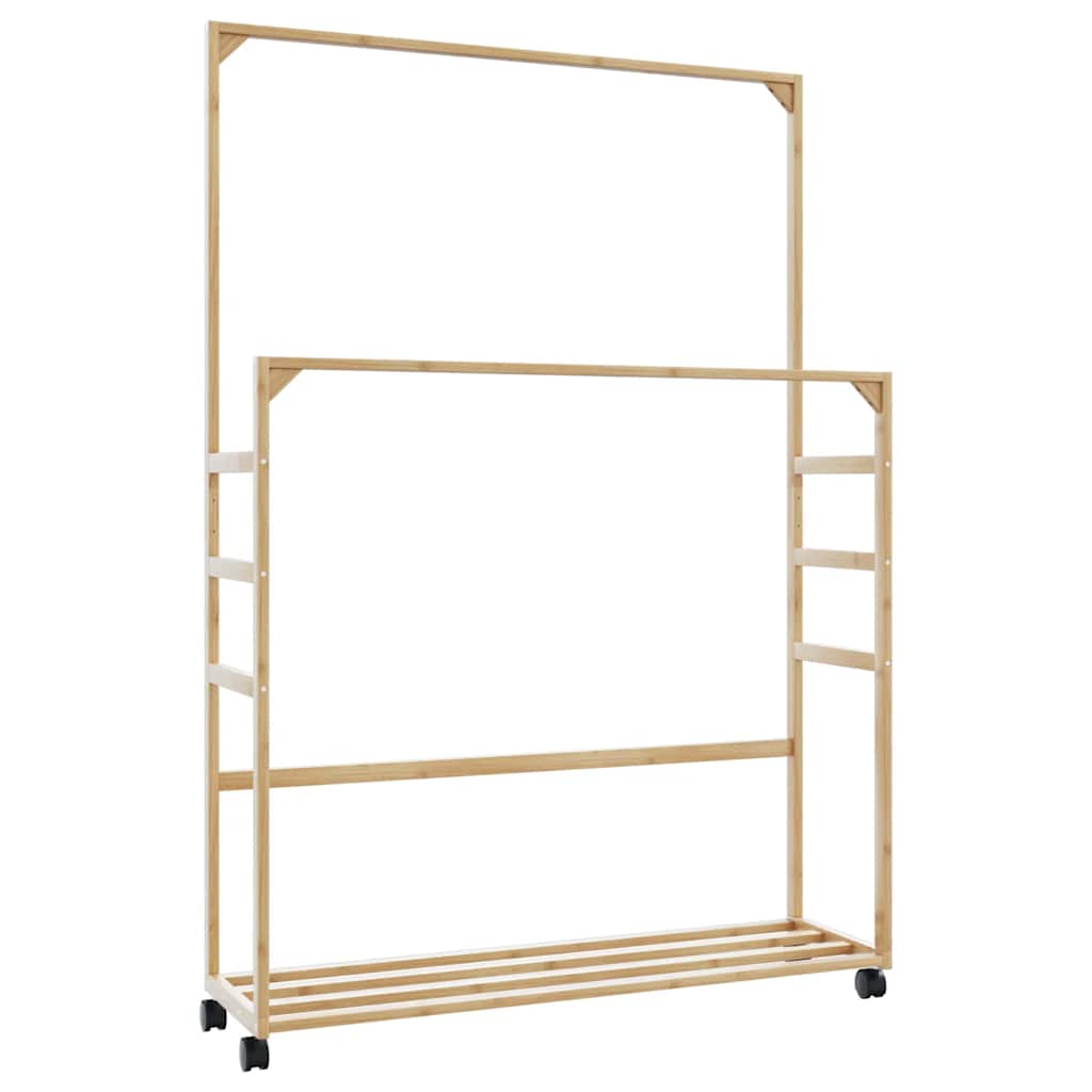 vidaXL Clothes Rack with Shelves and Wheels 90x35x155 cm Bamboo 2