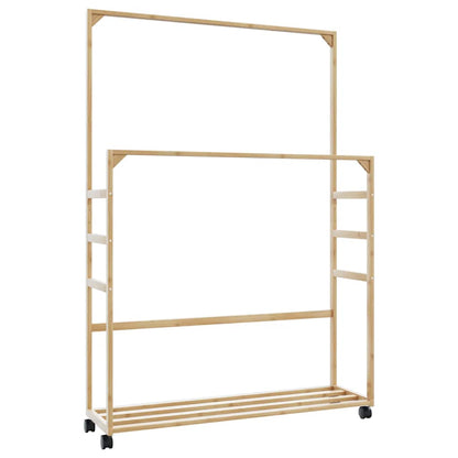 vidaXL Clothes Rack with Shelves and Wheels 90x35x155 cm Bamboo 2