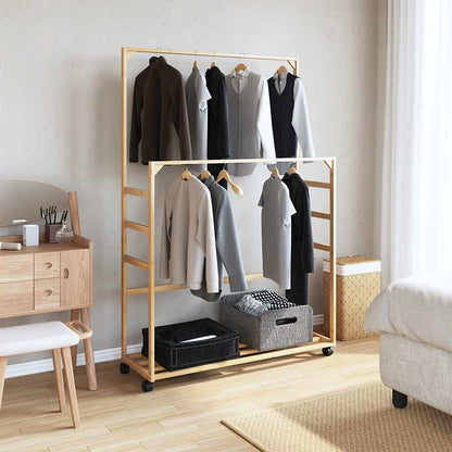 vidaXL Clothes Rack with Shelves and Wheels 90x35x155 cm Bamboo 1