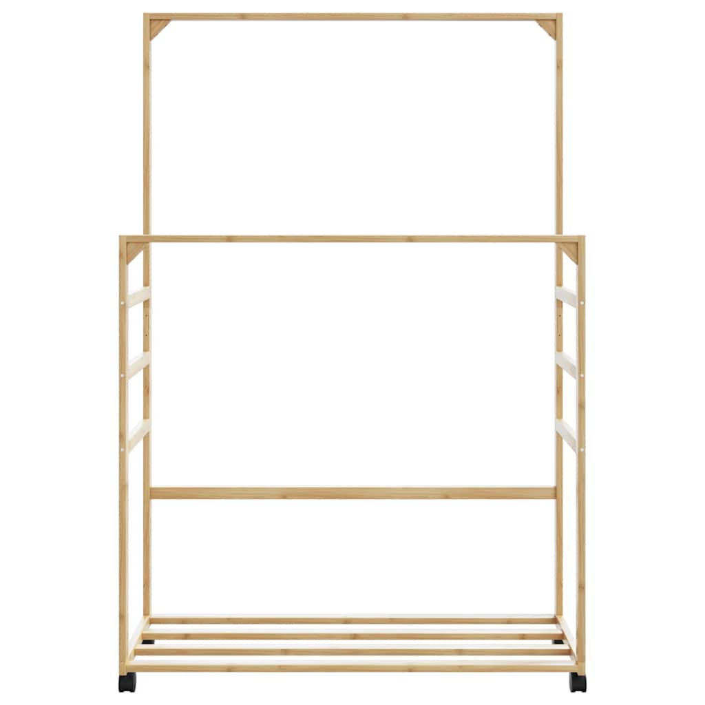 vidaXL Clothes Rack with Shelves and Wheels 90x35x155 cm Bamboo 4