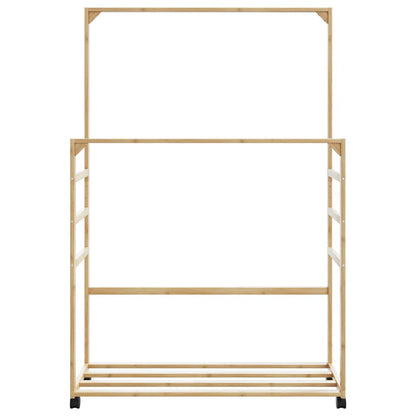 vidaXL Clothes Rack with Shelves and Wheels 90x35x155 cm Bamboo 4