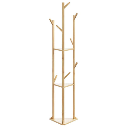 vidaXL Coat Stand with Hooks and Shelves 39x33x166 cm Bamboo 3
