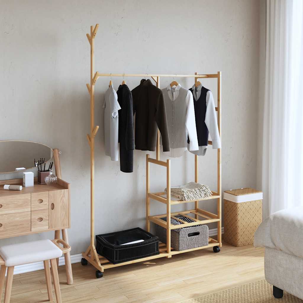 vidaXL Clothes Rack with Shelves and Wheels 100x38x175.5 cm Bamboo 2