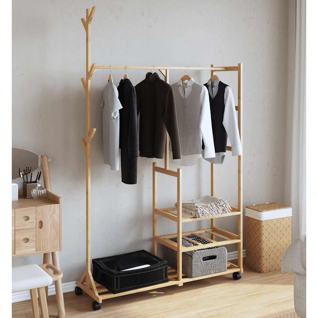 vidaXL Clothes Rack with Shelves and Wheels 100x38x175.5 cm Bamboo 3