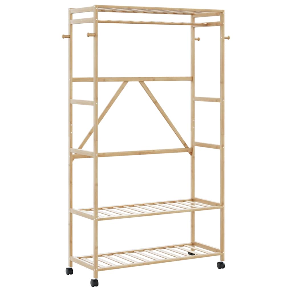 vidaXL Clothes Rack with Shelves and Wheels 110x40x180 cm Bamboo 1