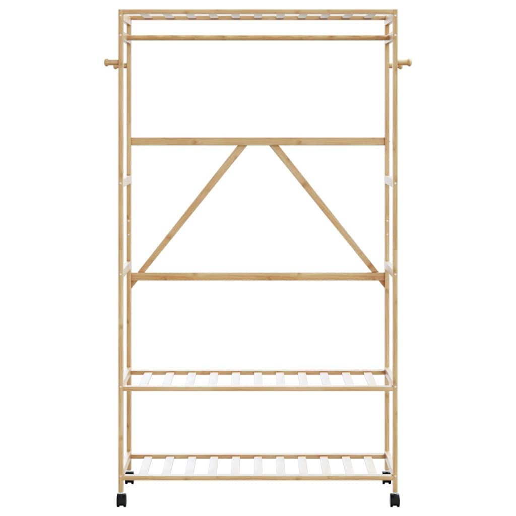 vidaXL Clothes Rack with Shelves and Wheels 110x40x180 cm Bamboo 3
