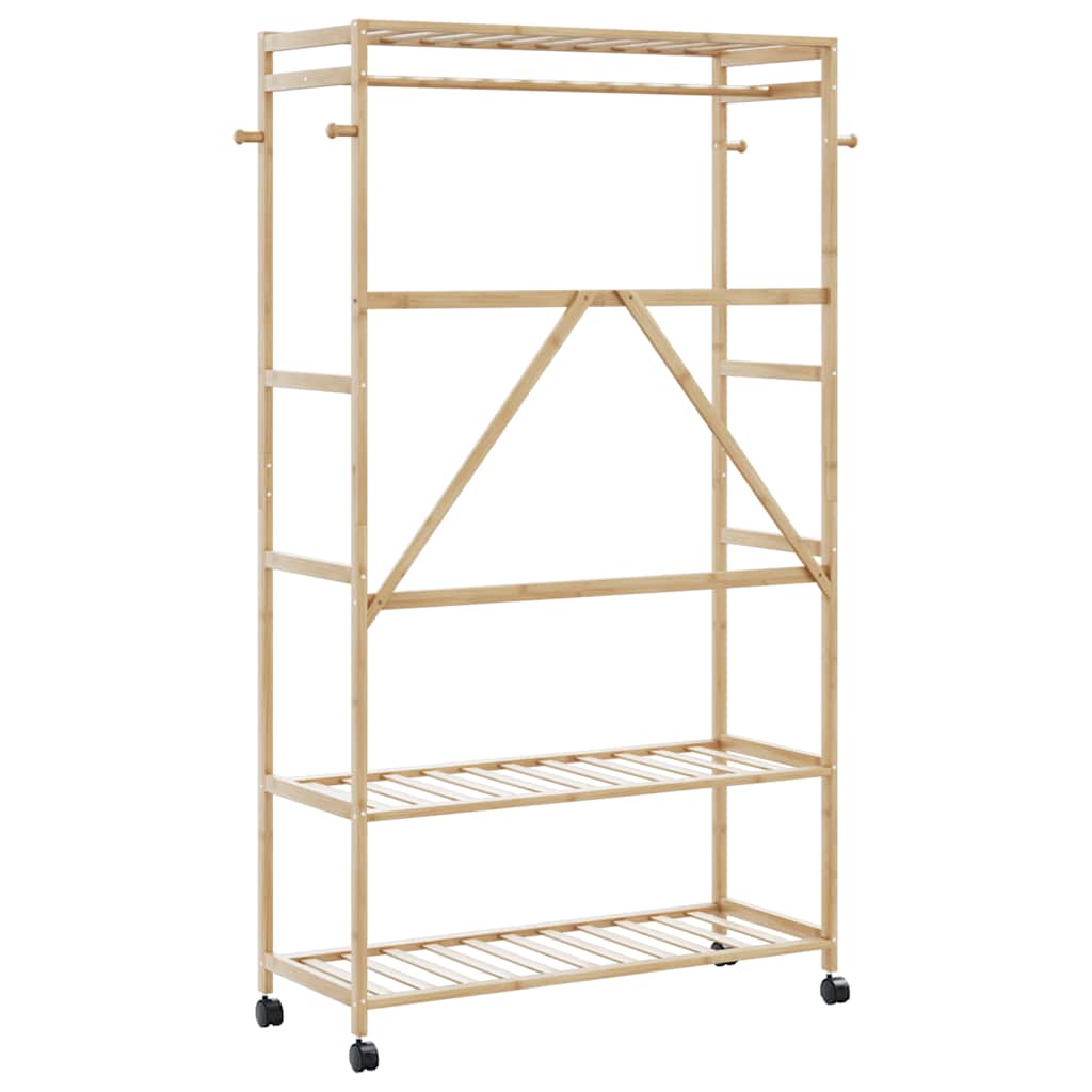vidaXL Clothes Rack with Shelves and Wheels 110x40x180 cm Bamboo 5
