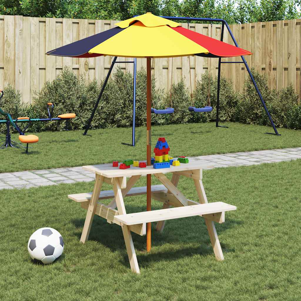 vidaXL Picnic Table for 4 Kids with Umbrella Hole Solid Wood Fir 3