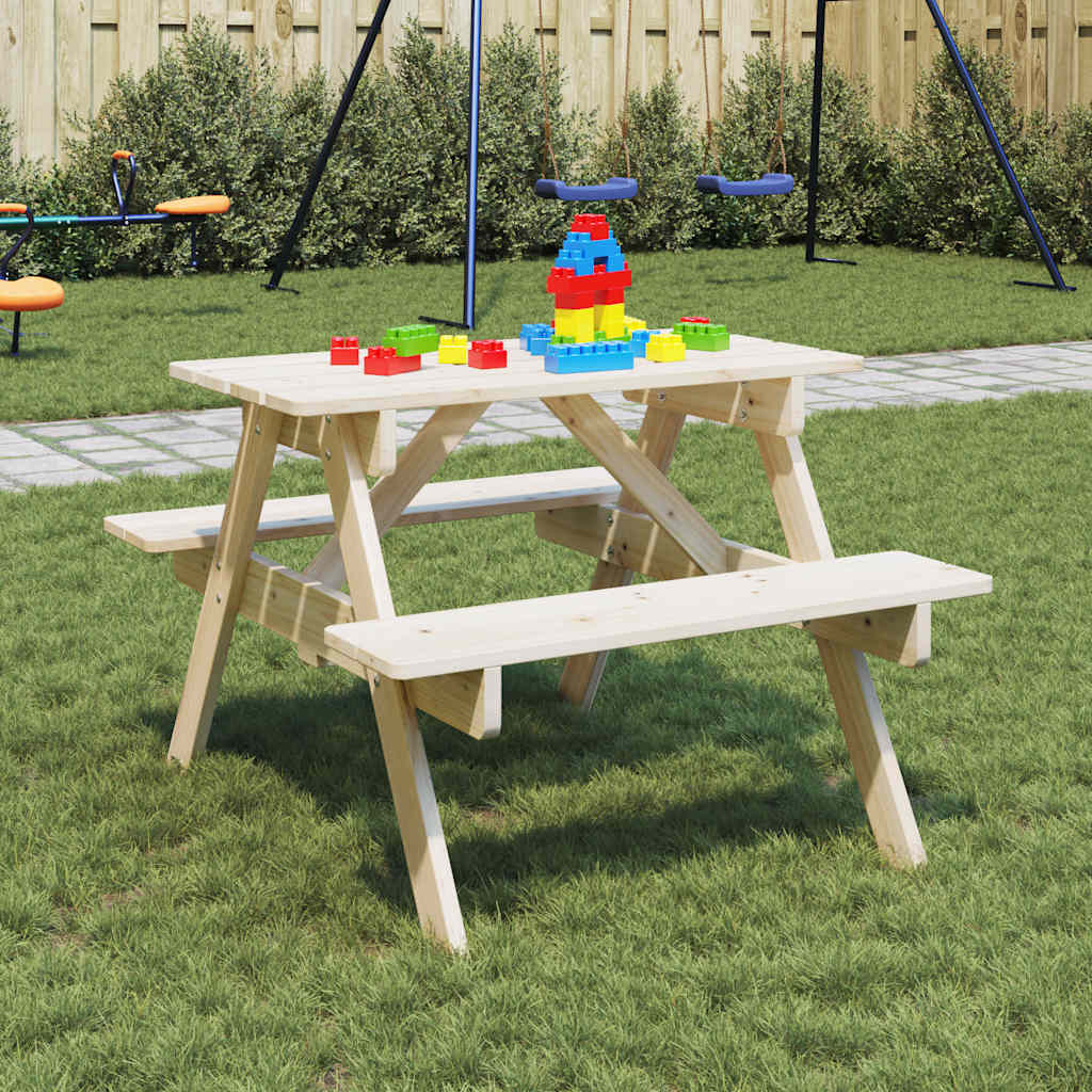 vidaXL Picnic Table for 4 Kids with Umbrella Hole Solid Wood Fir 1