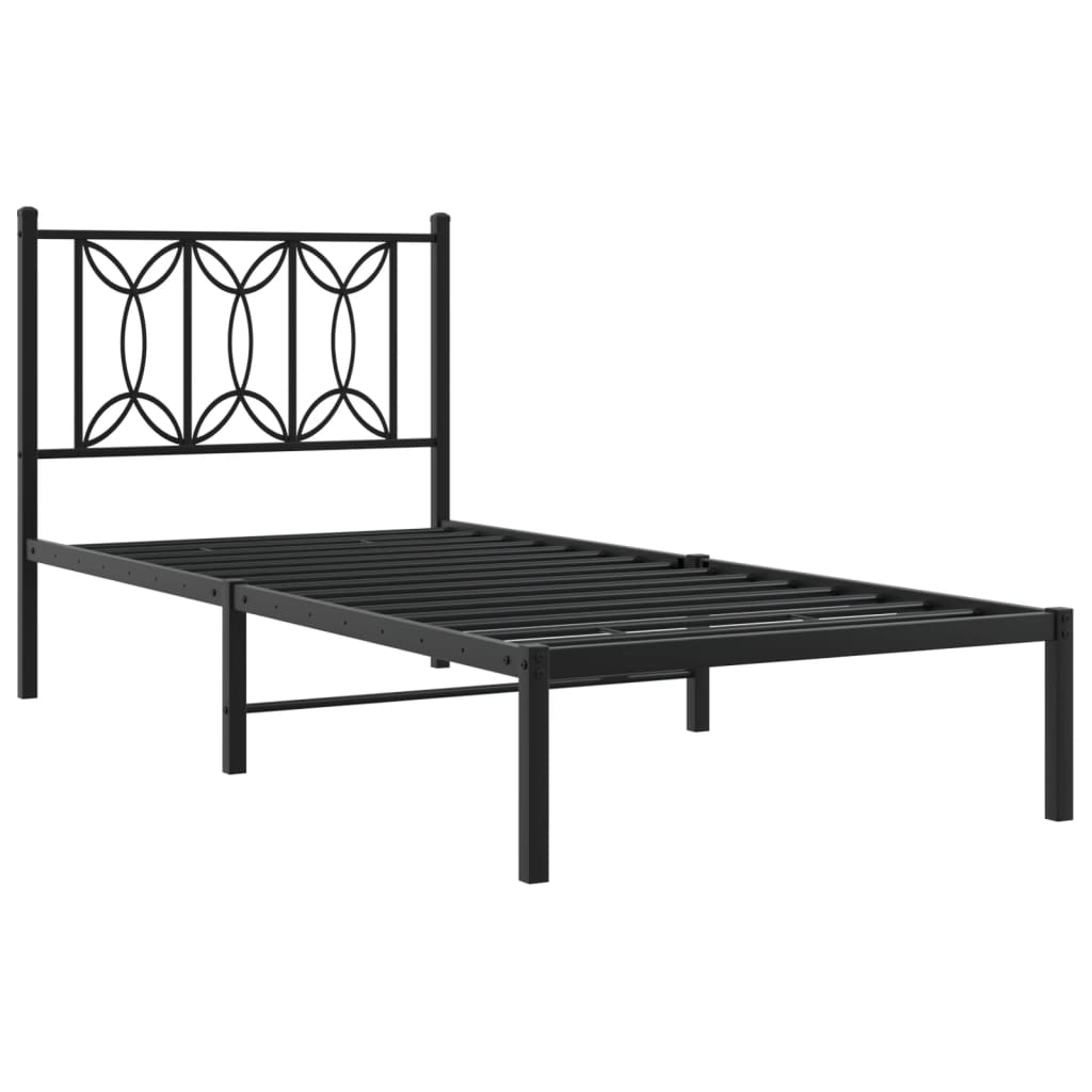vidaXL Metal Bed Frame without Mattress with Headboard Black 75x190cm 3