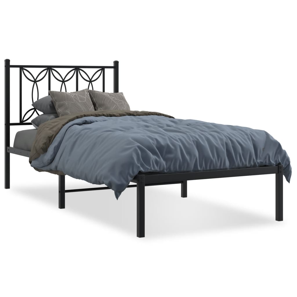 vidaXL Metal Bed Frame without Mattress with Headboard Black 80x200cm 2