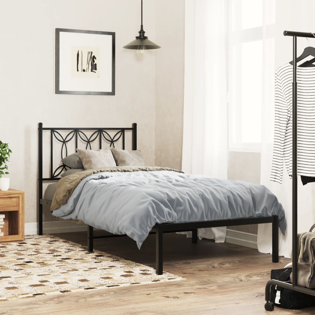 vidaXL Metal Bed Frame without Mattress with Headboard Black 80x200cm 1