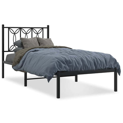 Metal Bed Frame without Mattress With headboard Black 90 cm 190 cm