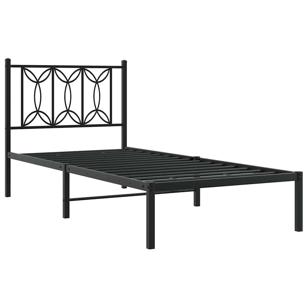 Metal Bed Frame without Mattress With headboard Black 90 cm 190 cm