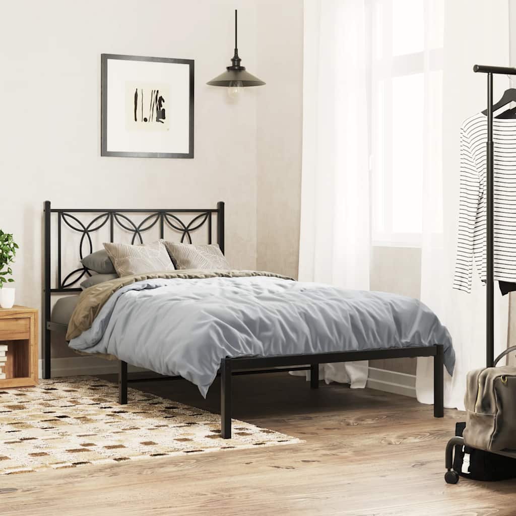 Metal Bed Frame without Mattress With headboard Black 107 cm 203 cm