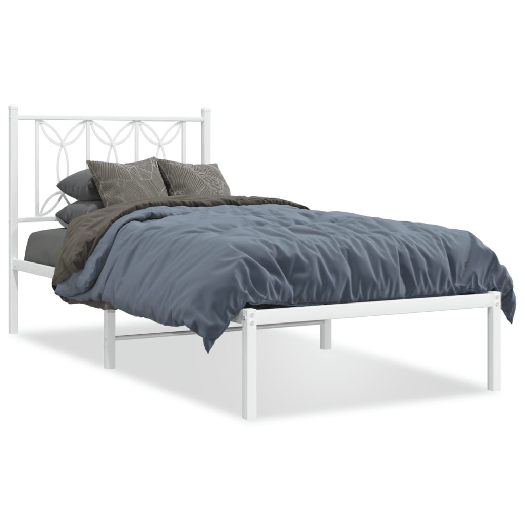 vidaXL Metal Bed Frame without Mattress with Headboard White 90x200cm 2