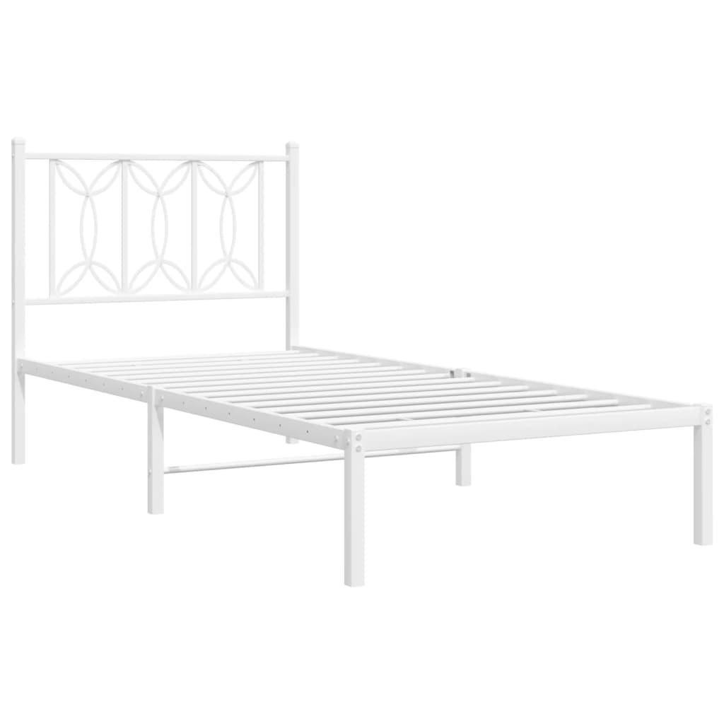 vidaXL Metal Bed Frame without Mattress with Headboard White 90x200cm 3