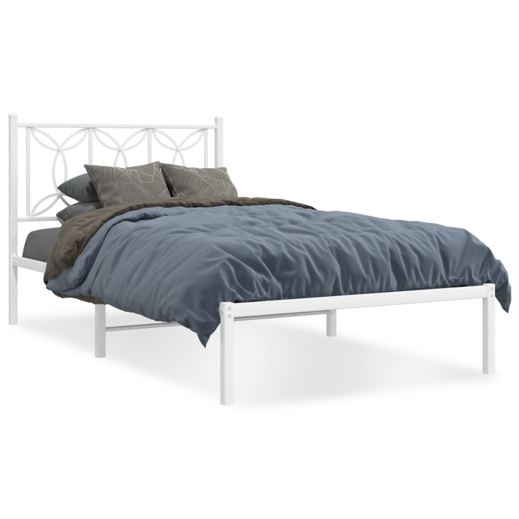 Metal Bed Frame without Mattress With headboard White 100 cm 190 cm