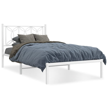 Metal Bed Frame without Mattress With headboard White 100 cm 190 cm