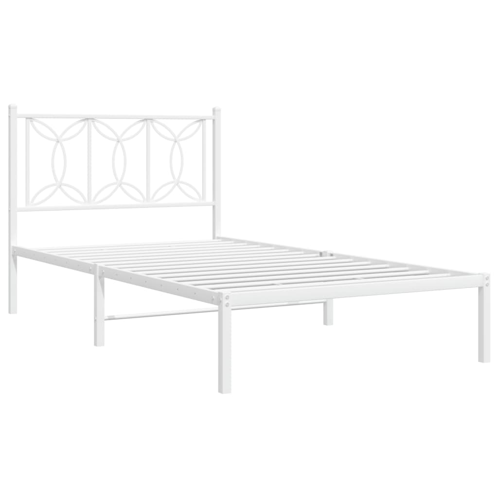vidaXL Metal Bed Frame without Mattress with Headboard White 100x190cm 3