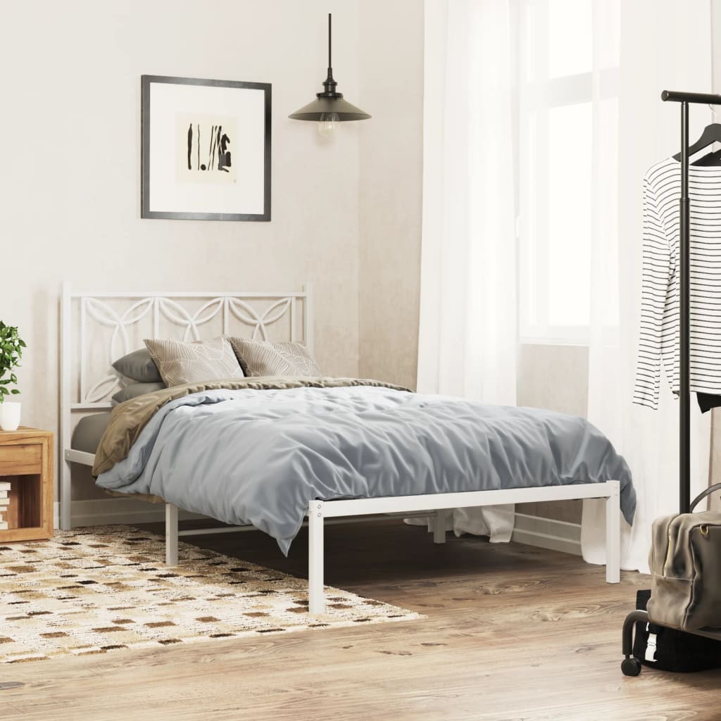 Metal Bed Frame without Mattress With headboard White 100 cm 190 cm
