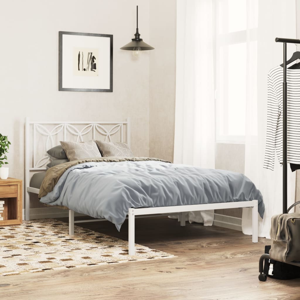 vidaXL Metal Bed Frame without Mattress With headboard White