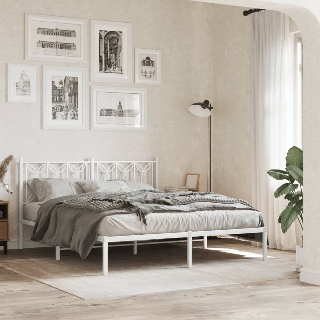 vidaXL Metal Bed Frame without Mattress With headboard White