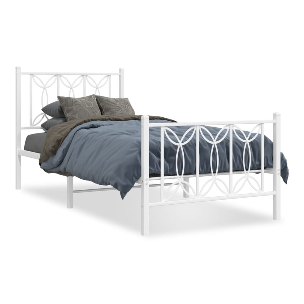 Metal Bed Frame without Mattress with Footboard with Headboard & Footboard White 75 cm 190 cm