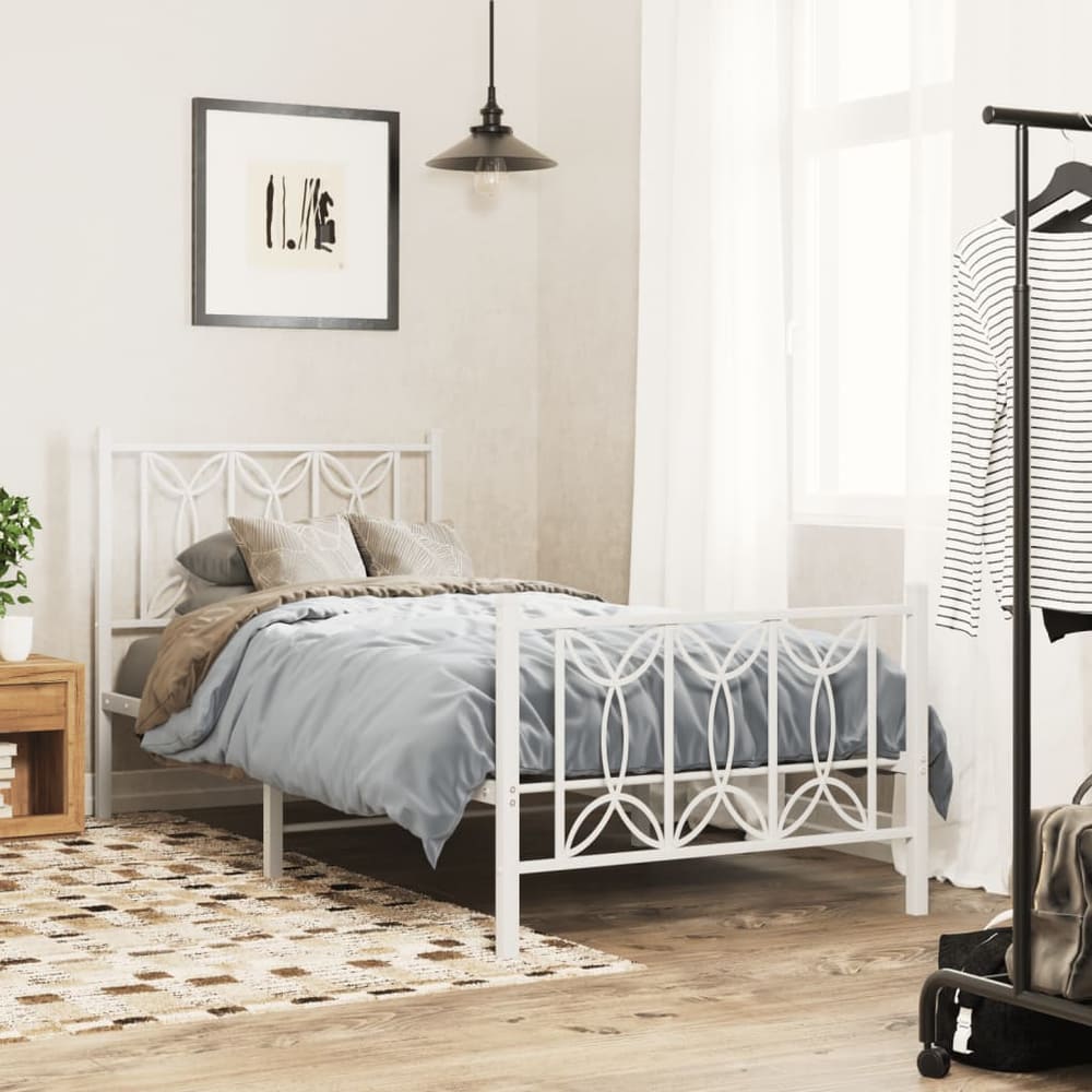 Metal Bed Frame without Mattress with Footboard with Headboard & Footboard White 80 cm 200 cm