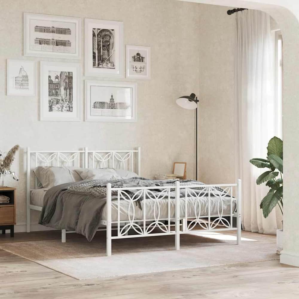 Metal Bed Frame without Mattress with Footboard with Headboard & Footboard White 135 cm 190 cm