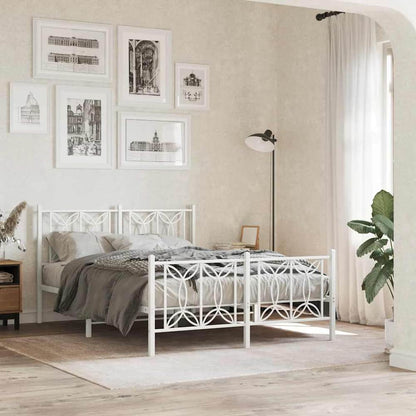 Metal Bed Frame without Mattress with Footboard with Headboard & Footboard White 135 cm 190 cm