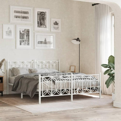 Metal Bed Frame without Mattress with Footboard with Headboard & Footboard White 150 cm 200 cm