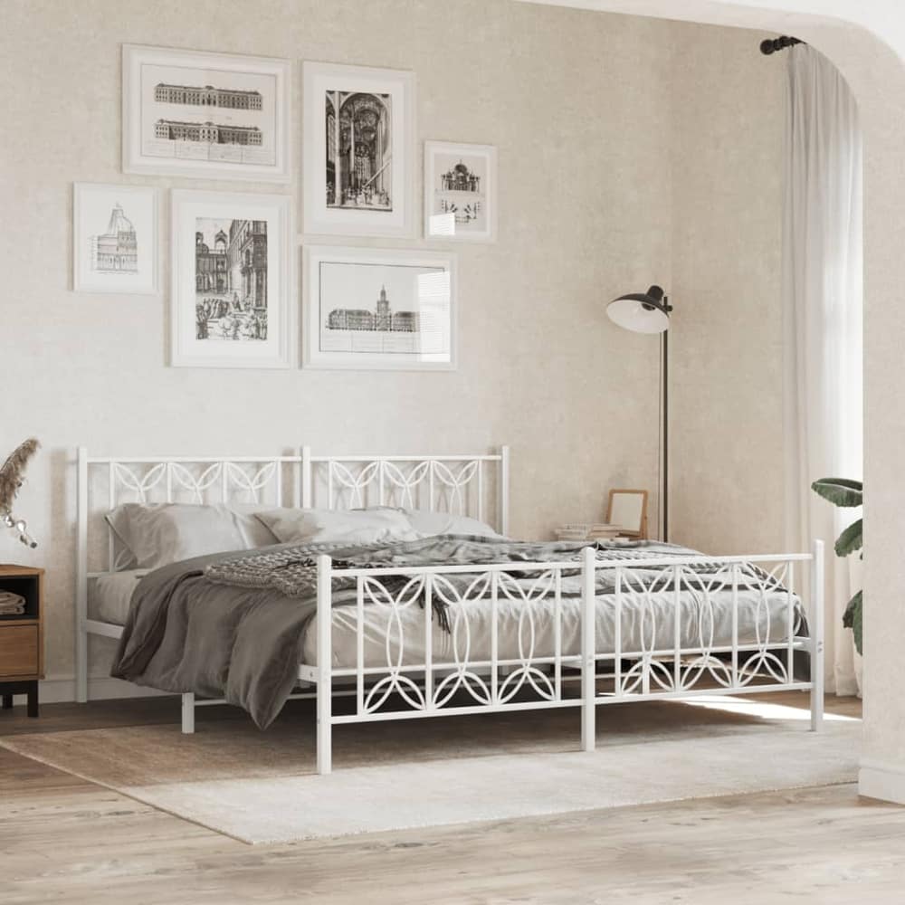 Metal Bed Frame without Mattress with Footboard with Headboard & Footboard White 183 cm 213 cm