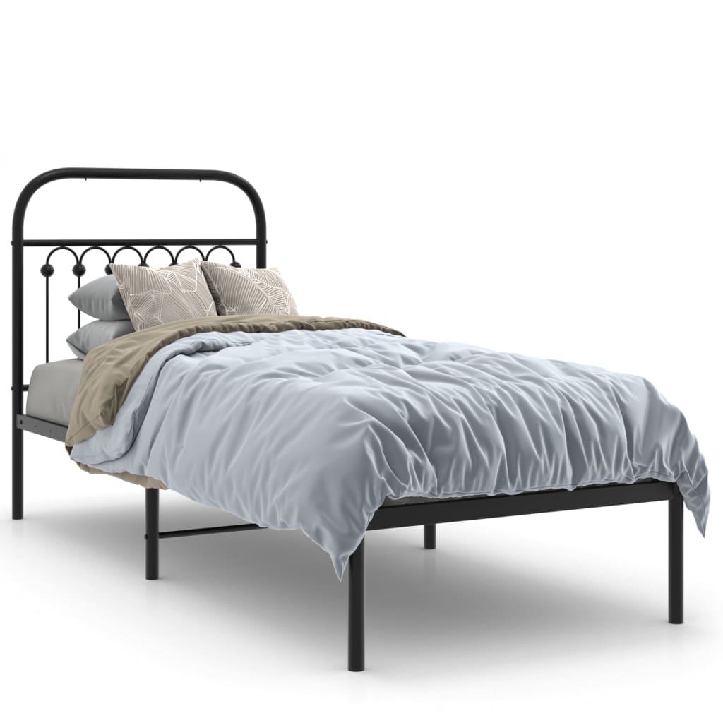 vidaXL Metal Bed Frame without Mattress with Headboard Black 75x190cm 2