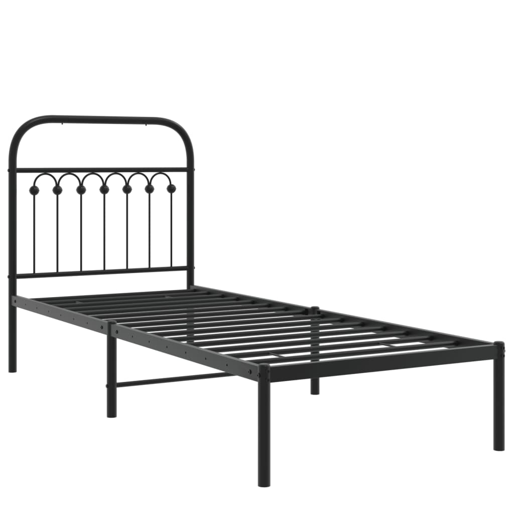 vidaXL Metal Bed Frame without Mattress with Headboard Black 75x190cm 3