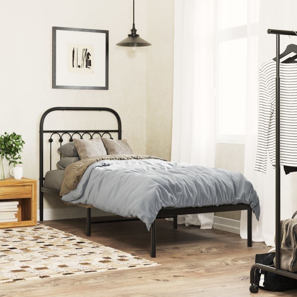 vidaXL Metal Bed Frame without Mattress with Headboard Black 75x190cm 1