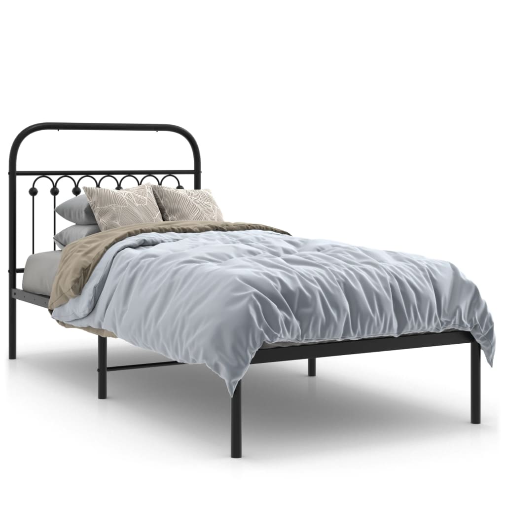 Metal Bed Frame without Mattress with headboard Black 90 cm 200 cm