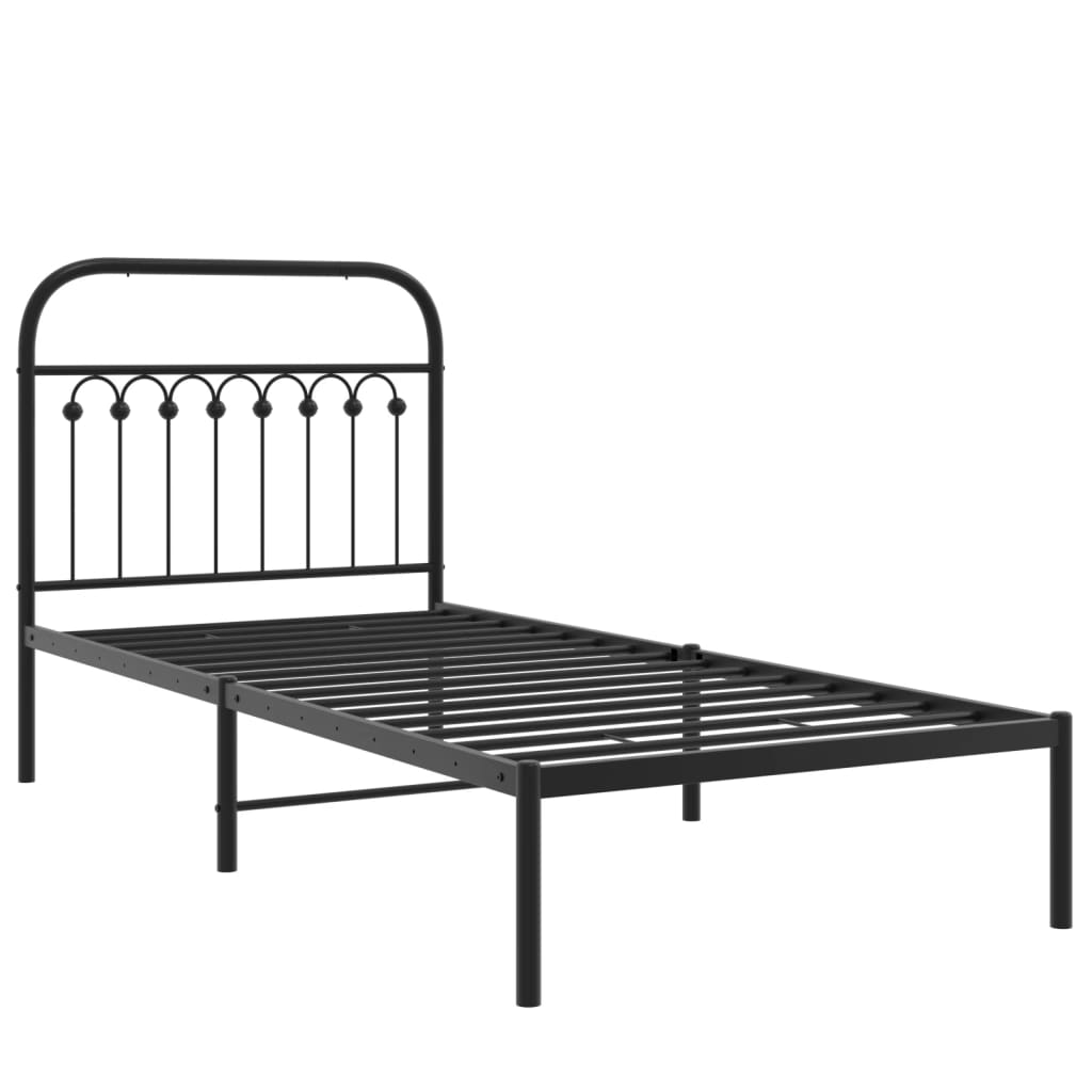 Metal Bed Frame without Mattress with headboard Black 90 cm 200 cm
