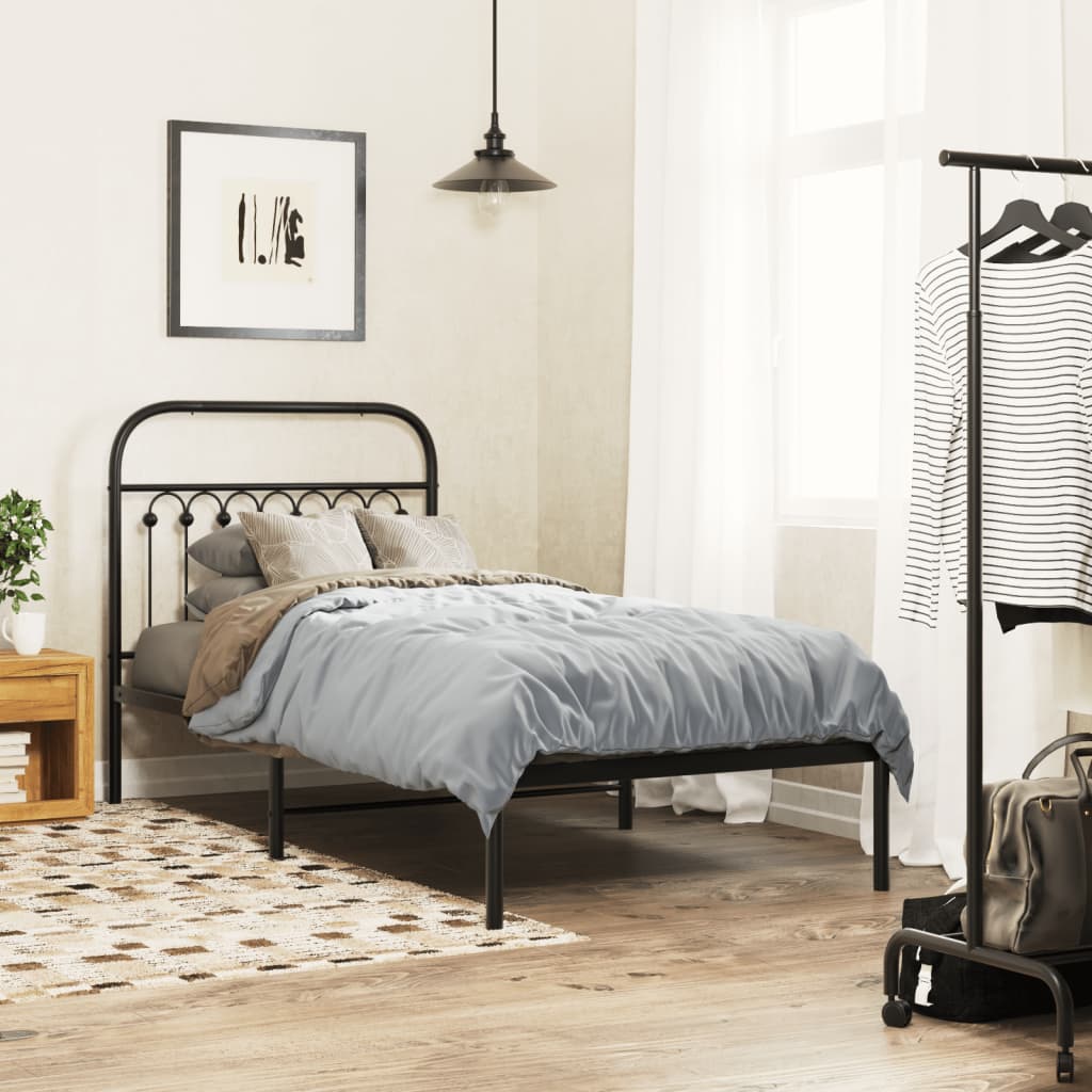 Metal Bed Frame without Mattress with headboard Black 90 cm 200 cm
