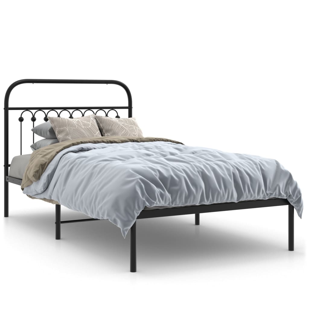 vidaXL Metal Bed Frame without Mattress with Headboard Black 100x190cm 2