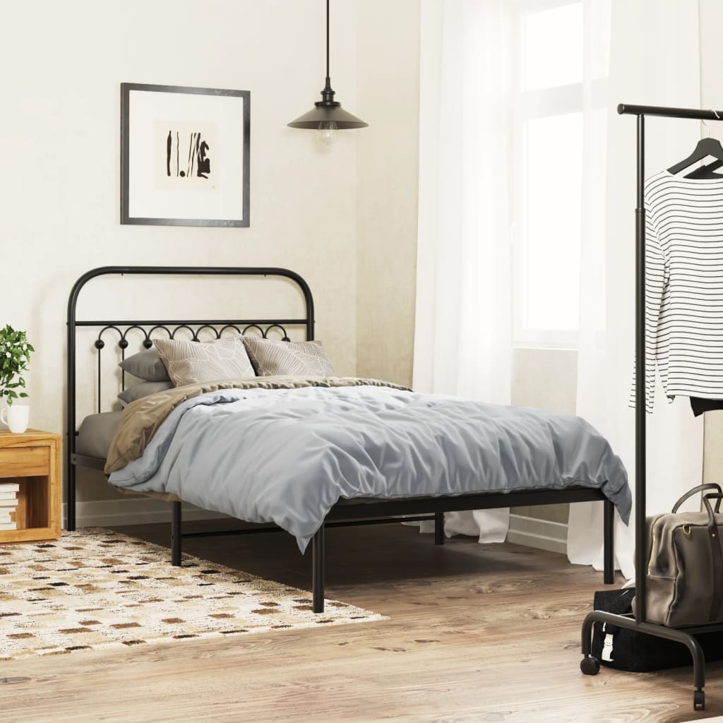 vidaXL Metal Bed Frame without Mattress with Headboard Black 100x190cm 1