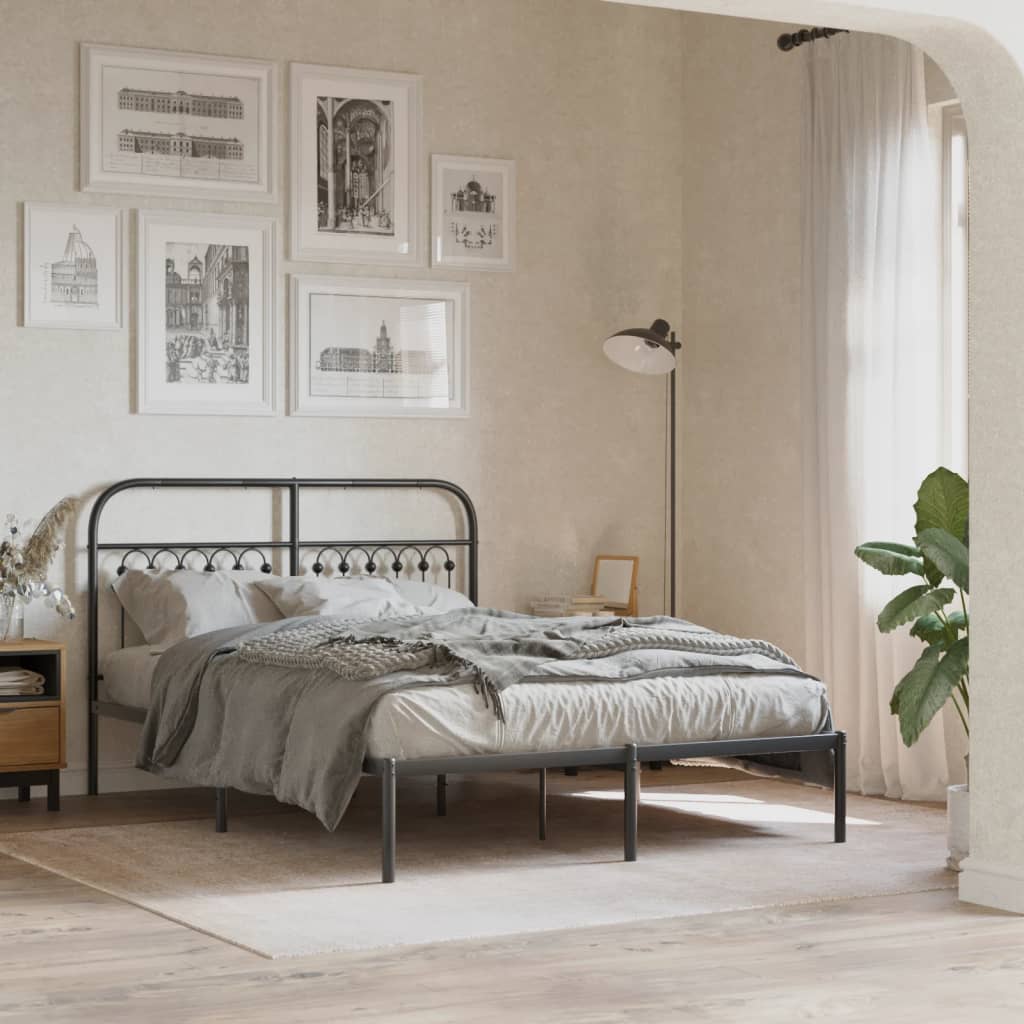 vidaXL Metal Bed Frame without Mattress with headboard Black