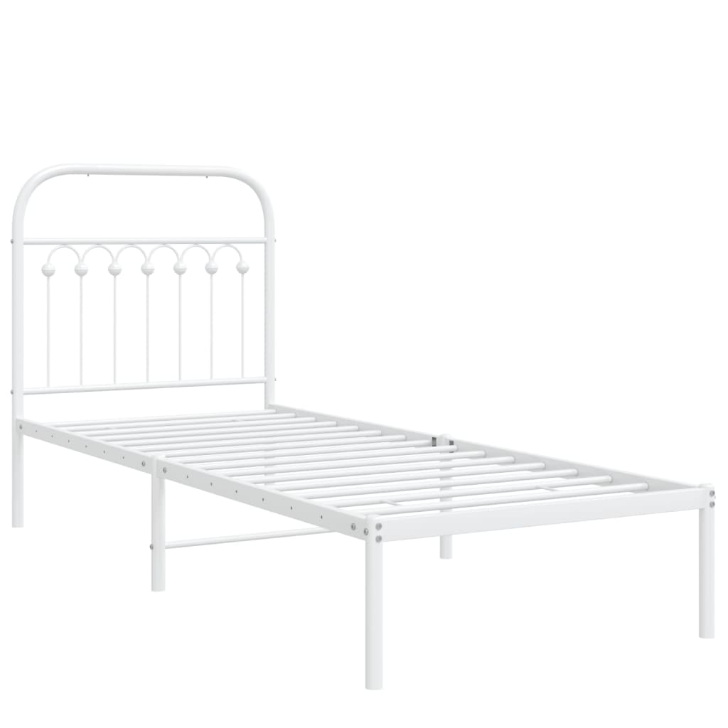 vidaXL Metal Bed Frame without Mattress with Headboard White 75x190cm 3