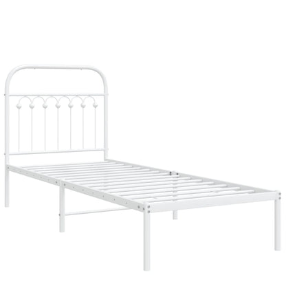 vidaXL Metal Bed Frame without Mattress with Headboard White 75x190cm 3