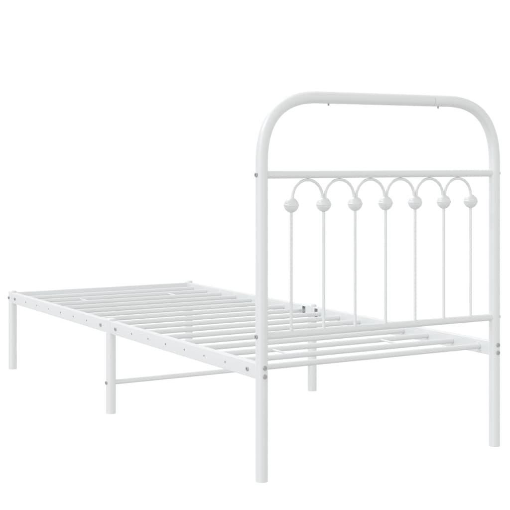 vidaXL Metal Bed Frame without Mattress with Headboard White 75x190cm 6