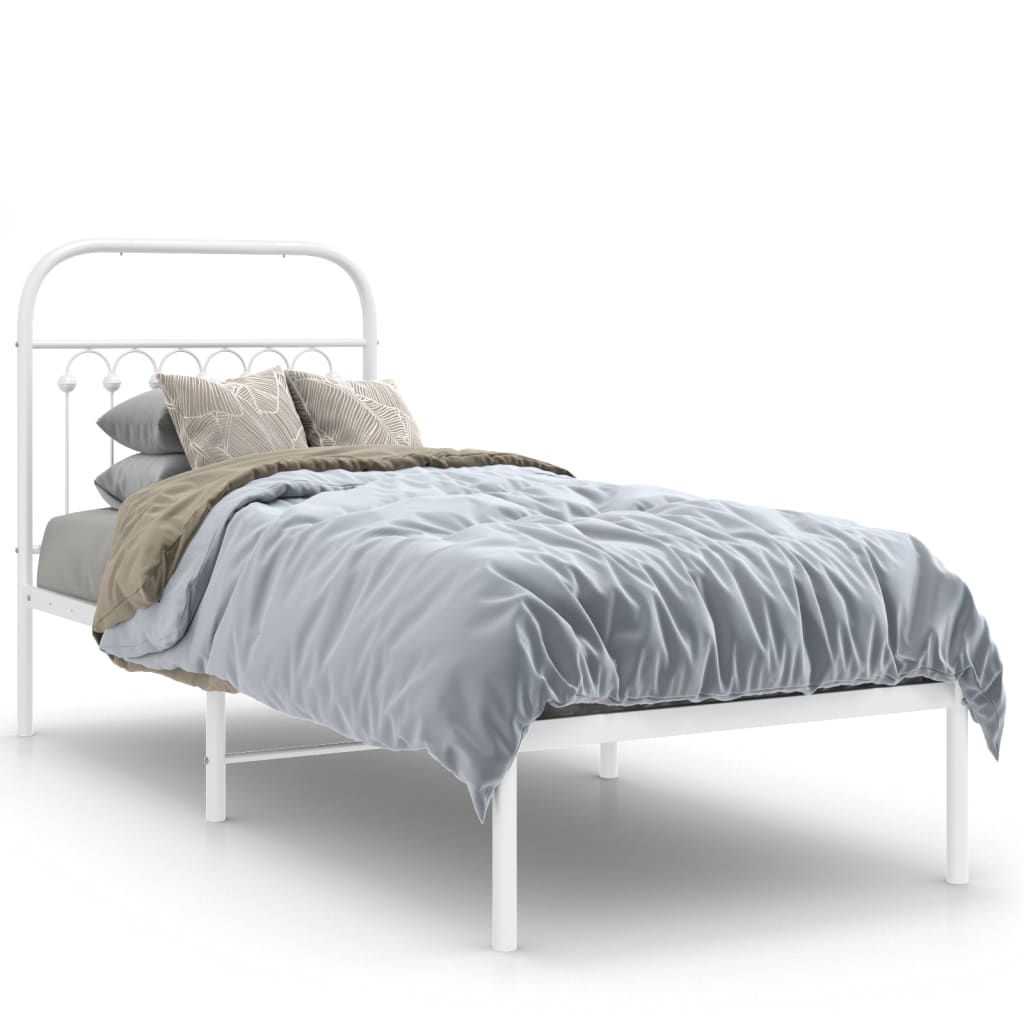 vidaXL Metal Bed Frame without Mattress with Headboard White 80x200cm 2